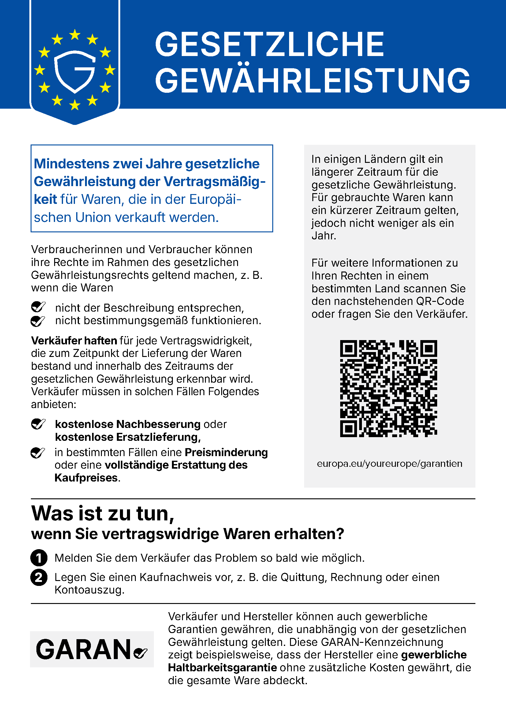 EU-Gewährleistungslabel EU-Gewährleistungslabel